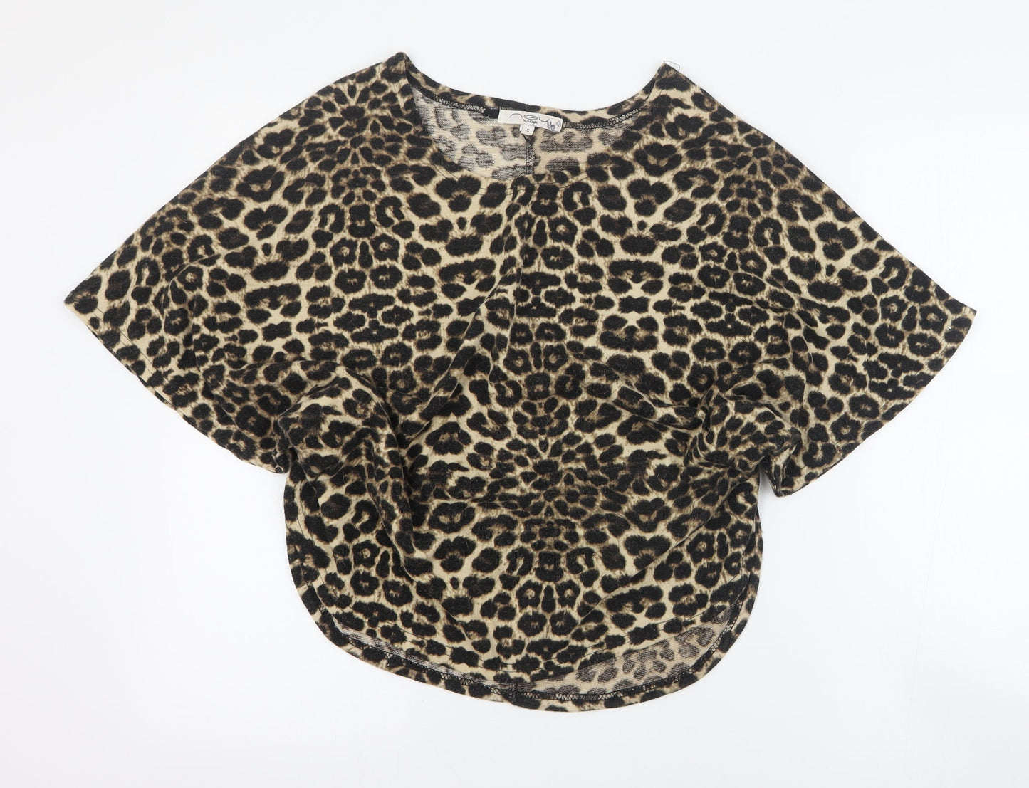 New Look Womens Brown Round Neck Animal Print Polyester Pullover Jumper Size S