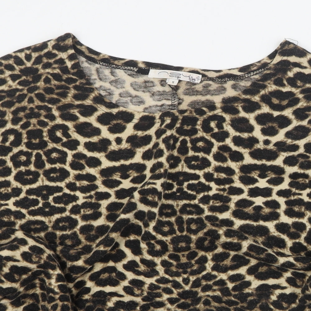 New Look Womens Brown Round Neck Animal Print Polyester Pullover Jumper Size S