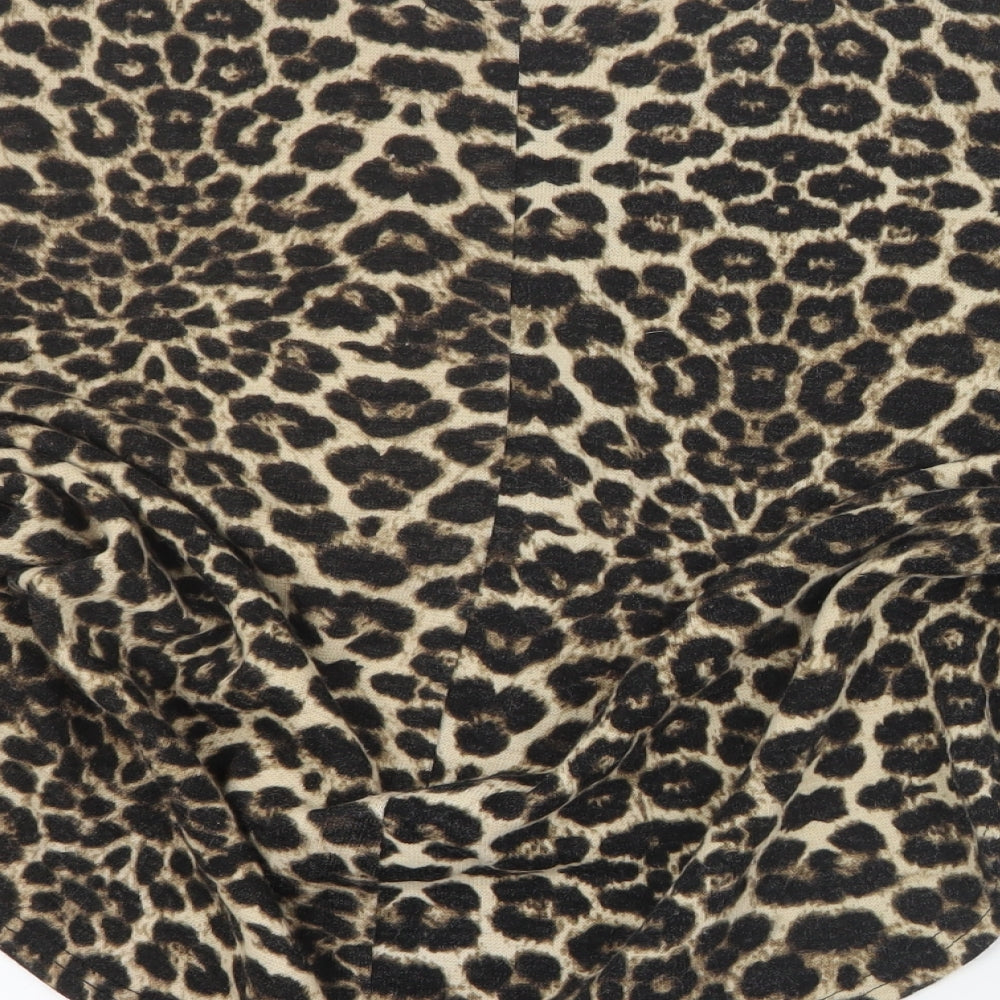 New Look Womens Brown Round Neck Animal Print Polyester Pullover Jumper Size S
