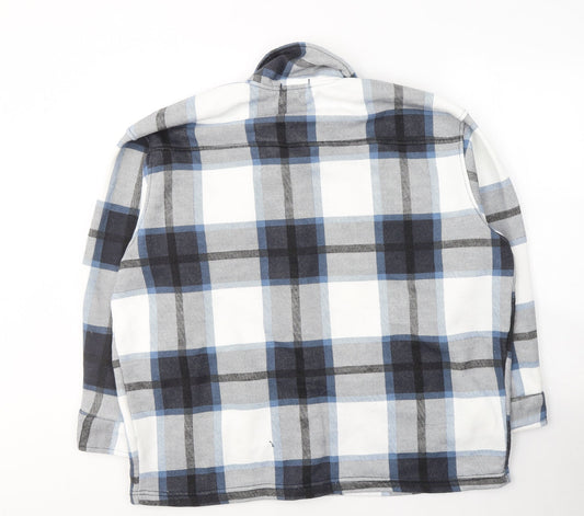 MALAIKA Womens White Plaid  Varsity Jacket Coat Size L  Button