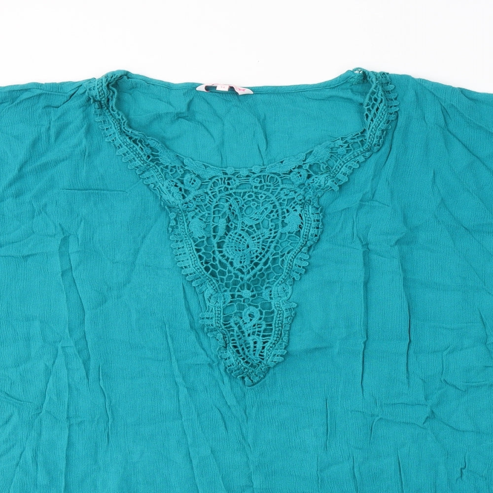 Butterfly Womens Blue  Viscose Basic T-Shirt Size 14 V-Neck
