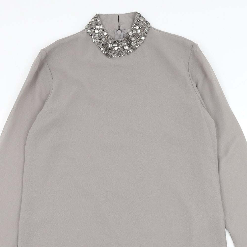 ASOS Womens Grey  Polyester Shift  Size 8  Round Neck Zip