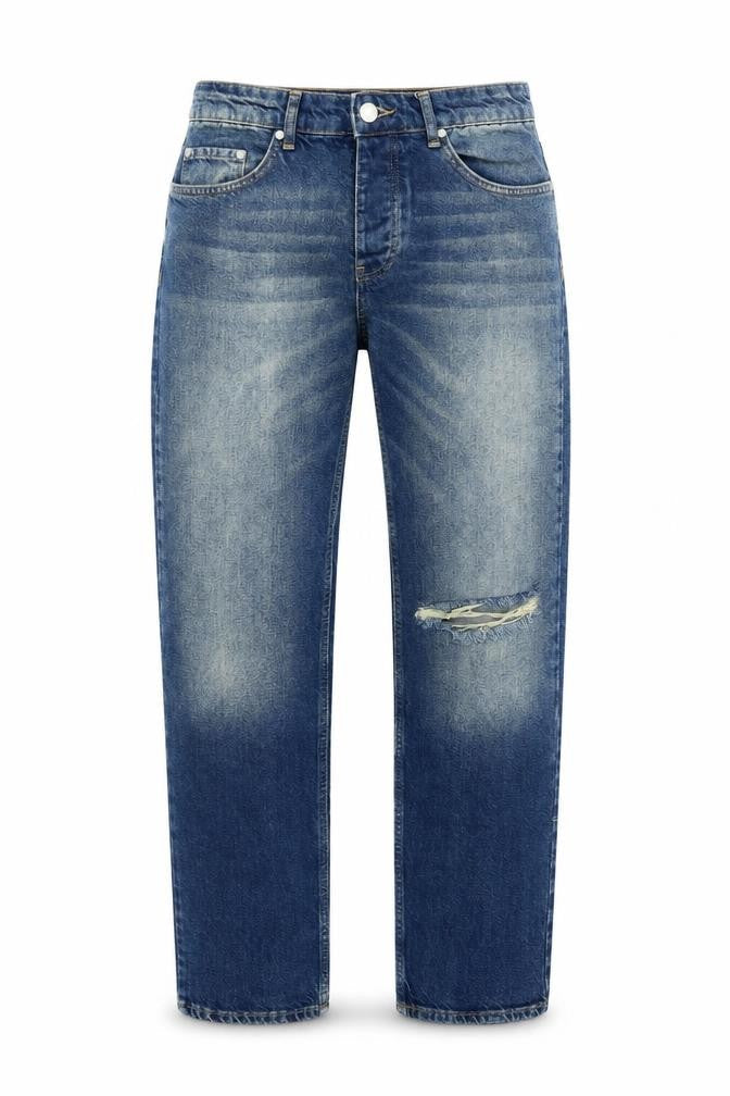 boohooMAN Mens Blue Cotton Straight Jeans Size 32 in L32 in Regular Zip