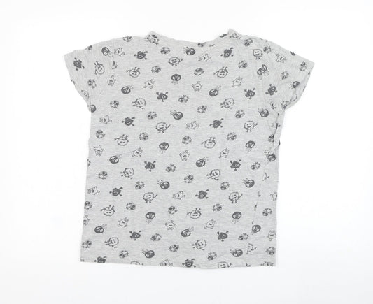 Bershka Boys Grey  Cotton Basic T-Shirt Size M Round Neck Pullover - Monster