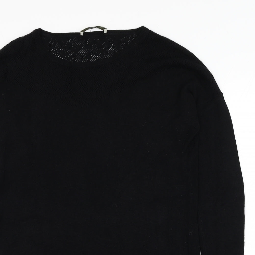 Oasis Womens Black Round Neck  Viscose Pullover Jumper Size S
