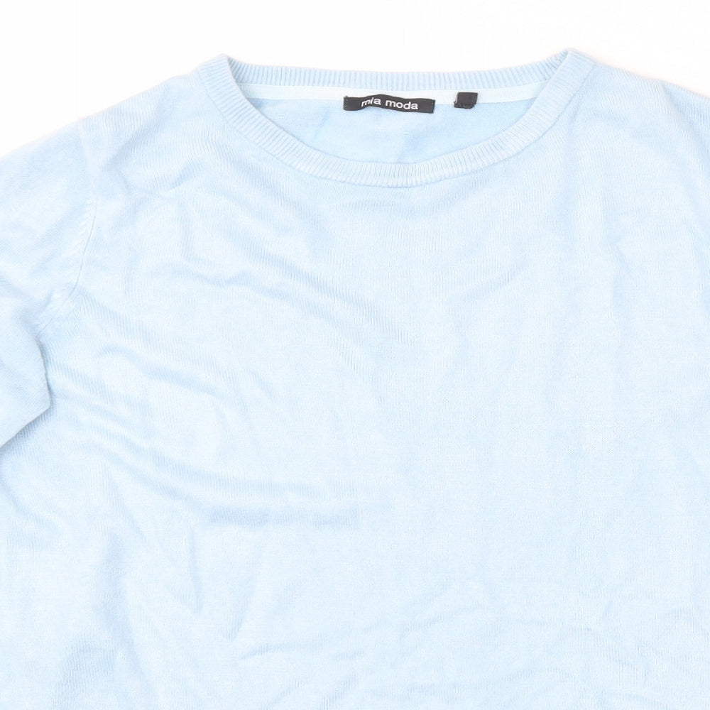 Mia Moda Womens Blue Round Neck  Acrylic Pullover Jumper Size L