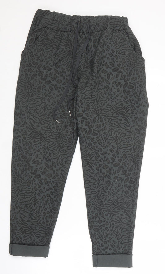 Preworn Womens Green Animal Print Nylon Chino Trousers Size 10 L25 in Regular