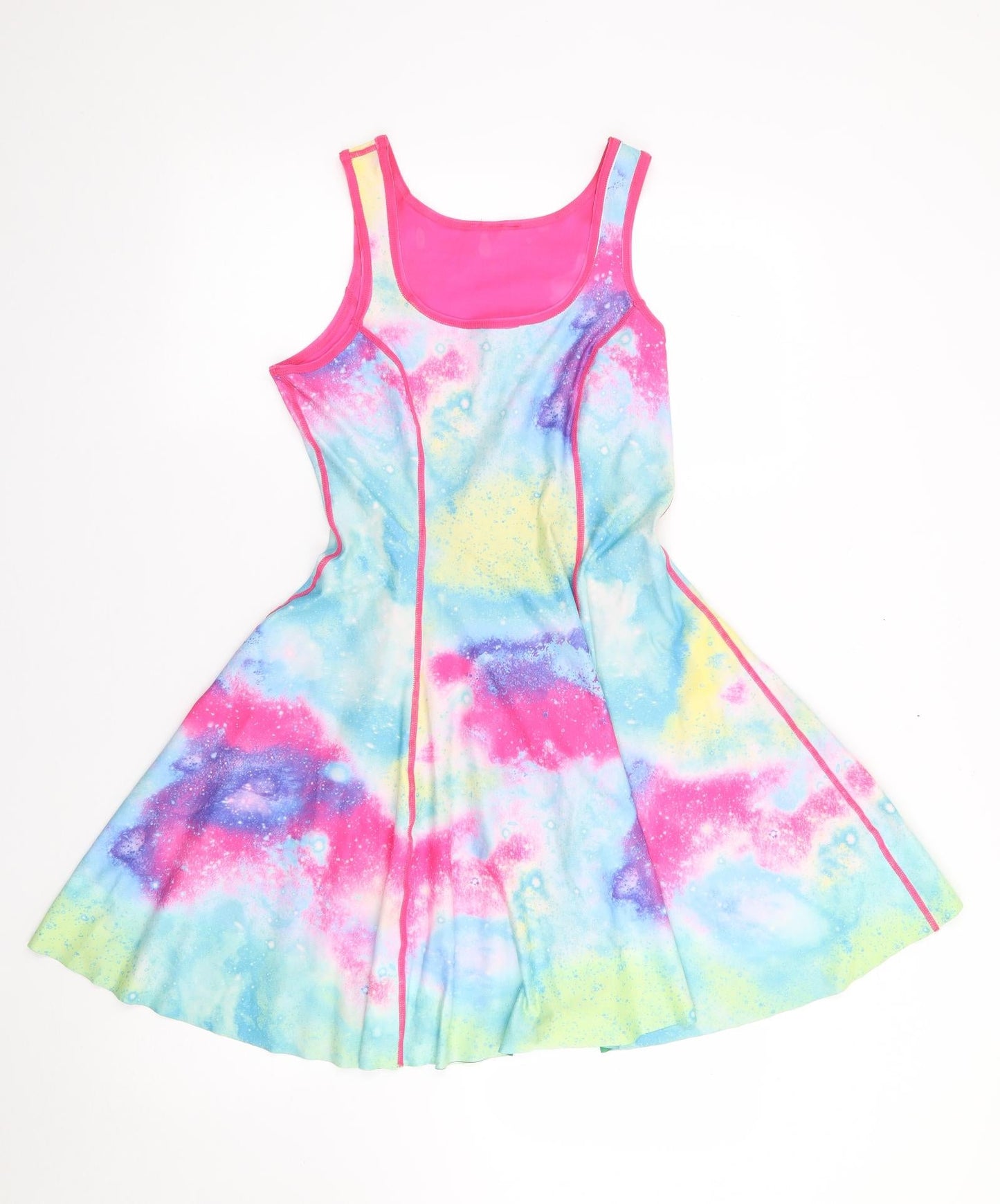 Preworn Womens Multicoloured Tie Dye Polyester Skater Dress  Size XS  Round Neck Pullover - Reversible, Watermelon