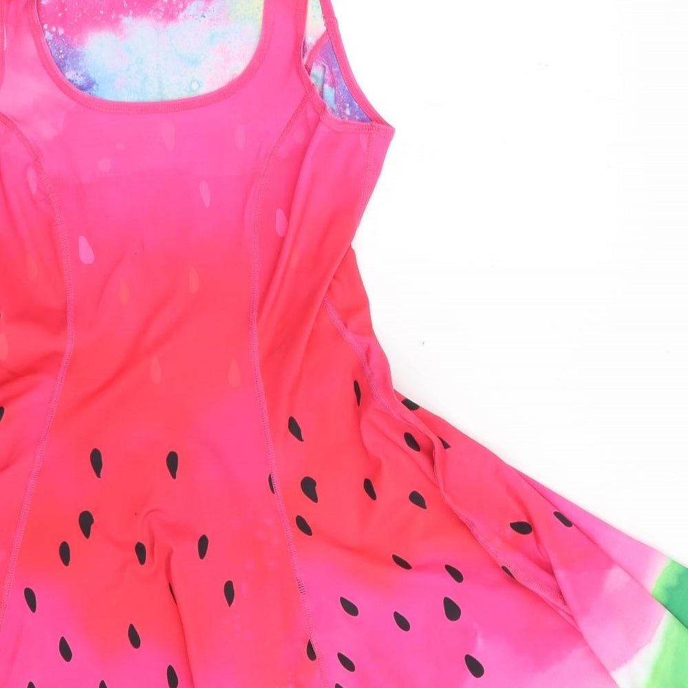 Preworn Womens Multicoloured Tie Dye Polyester Skater Dress  Size XS  Round Neck Pullover - Reversible, Watermelon