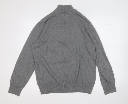Hampton Mens Grey Mock Neck  Cotton Pullover Jumper Size M