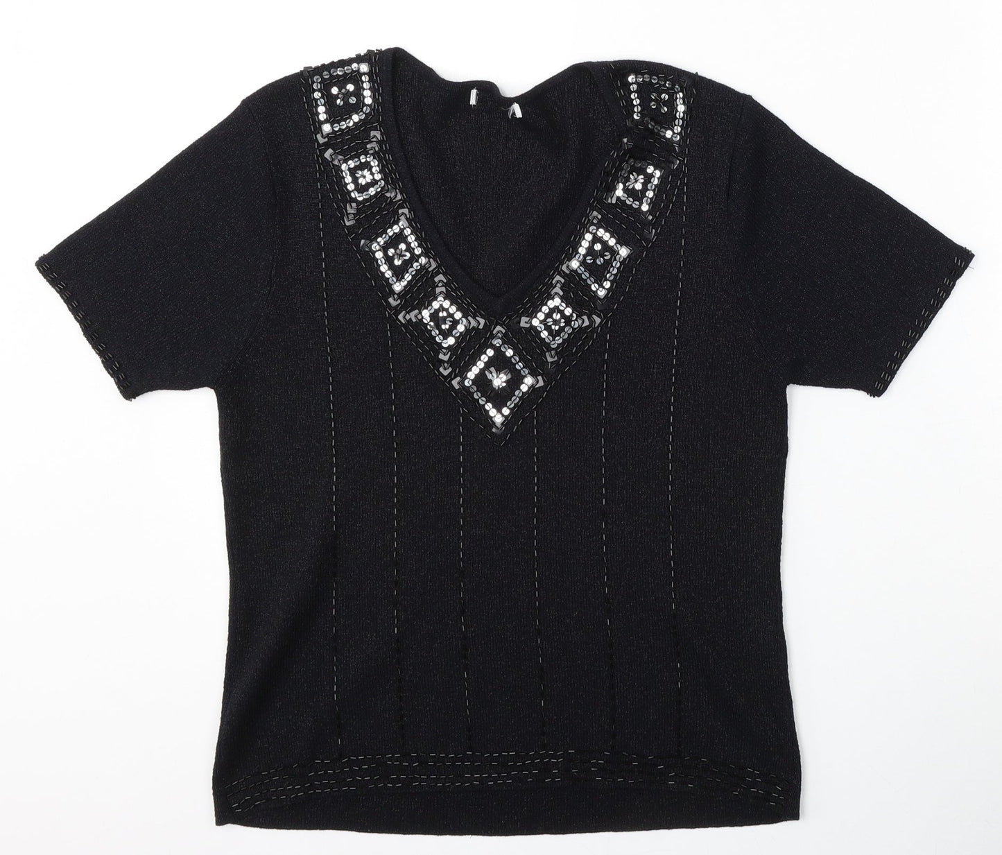 Berkertex Womens Black V-Neck  Acrylic Pullover Jumper Size 14