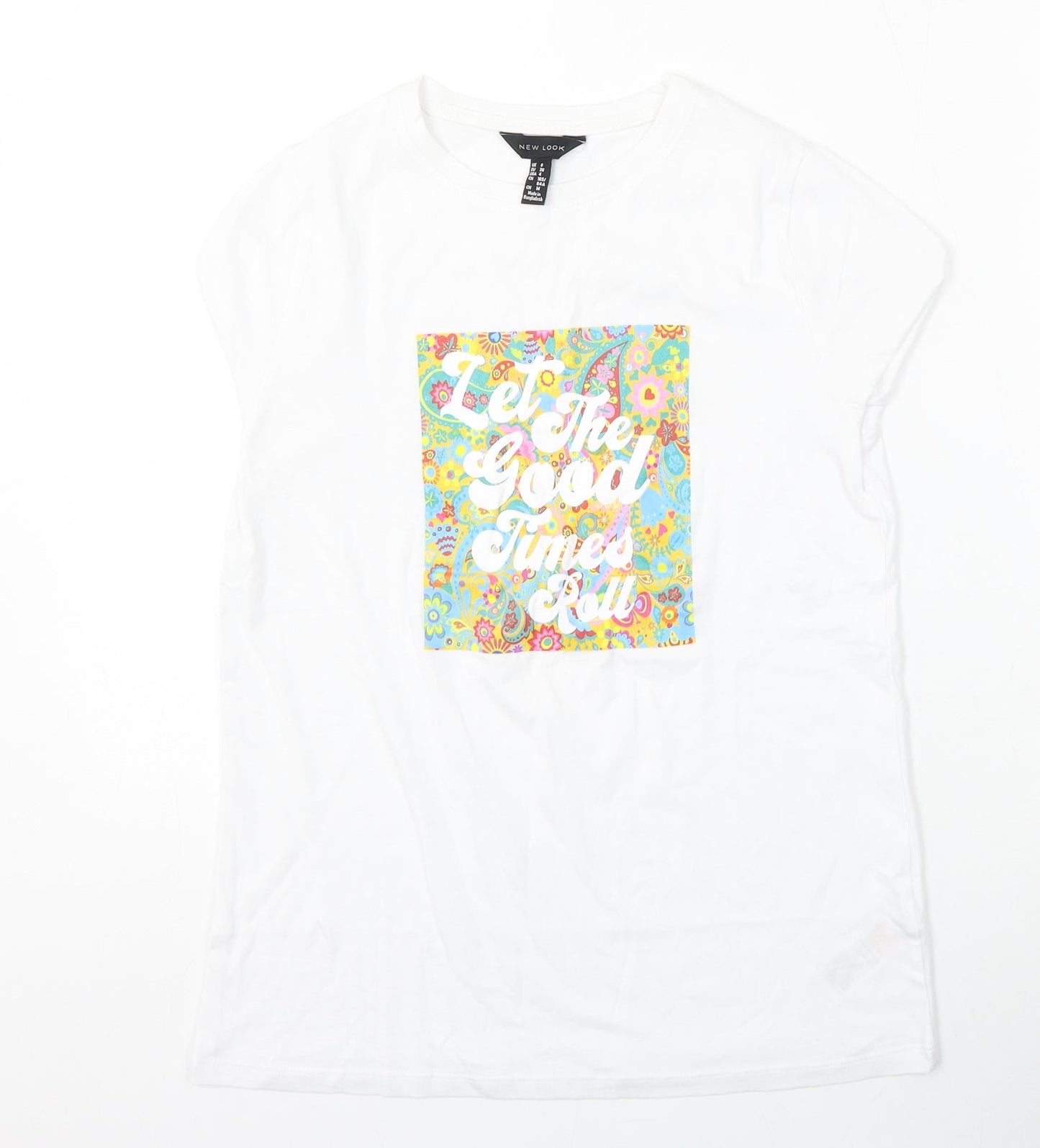 New Look Womens White  Cotton Basic T-Shirt Size 8 Round Neck