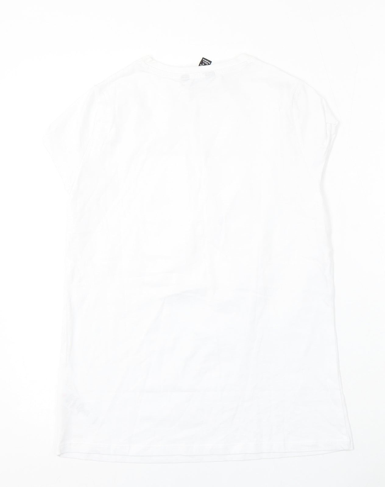 New Look Womens White  Cotton Basic T-Shirt Size 8 Round Neck