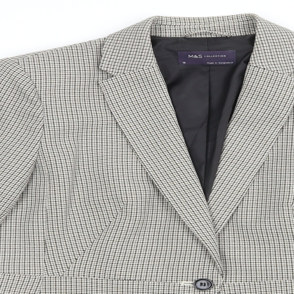 Marks and Spencer Womens Beige Houndstooth  Jacket Blazer Size 10  Button