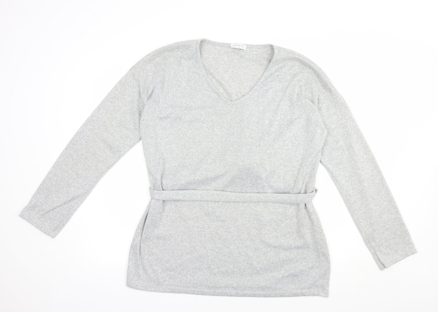 Papaya Womens Grey V-Neck  Polyester Pullover Jumper Size 12