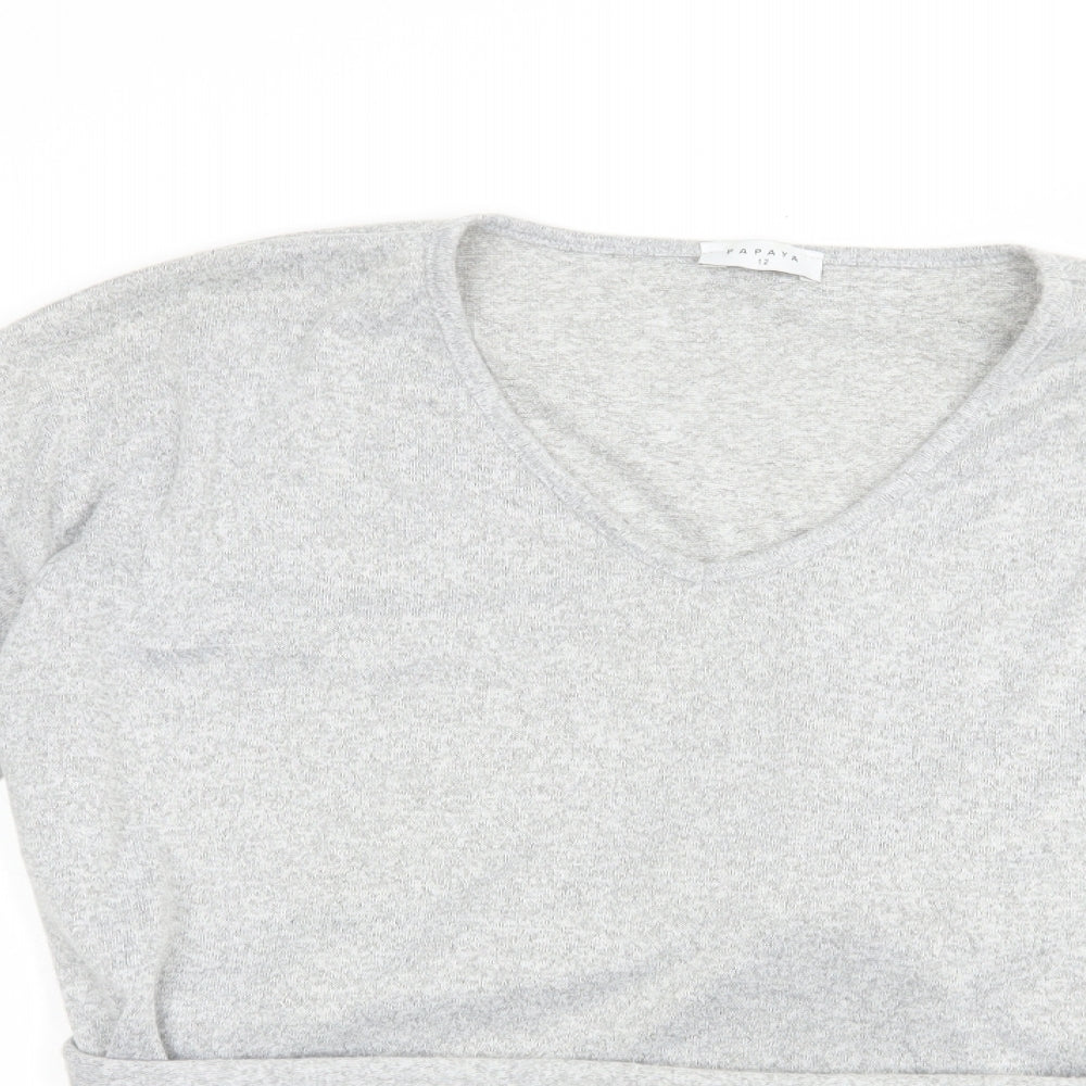 Papaya Womens Grey V-Neck  Polyester Pullover Jumper Size 12