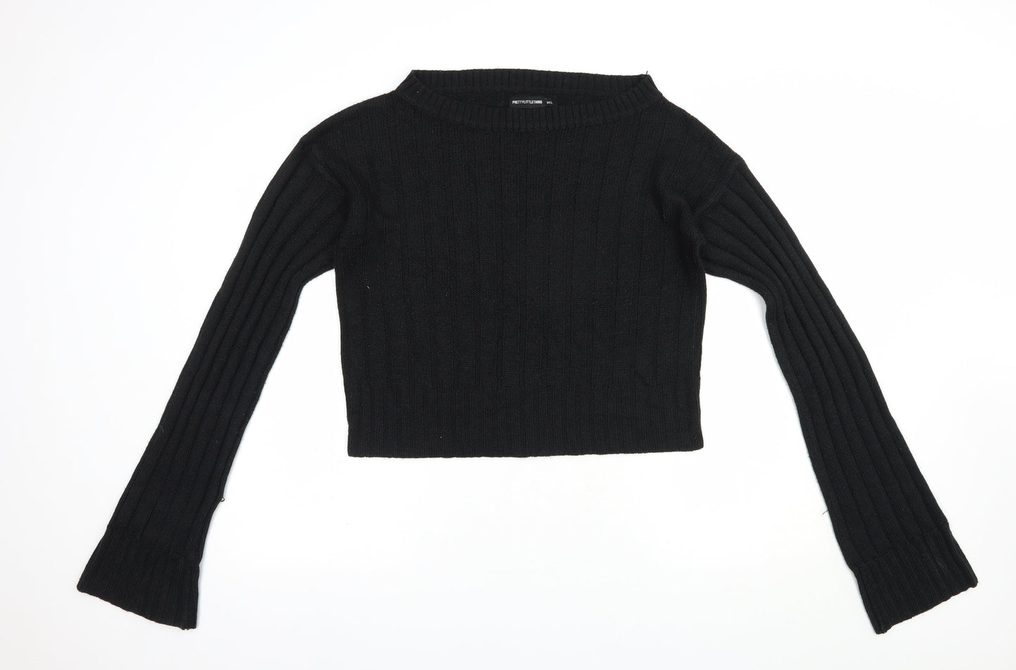 PRETTYLITTLETHING Womens Black Boat Neck  Acrylic Pullover Jumper Size M