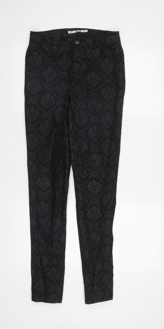 Dorothy Perkins Womens Beige Geometric Cotton Straight Jeans Size 8 L31 in Regular Zip