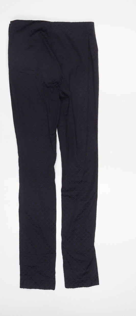 H&M Womens Black Geometric Cotton Trousers  Size 8 L32 in Regular Zip