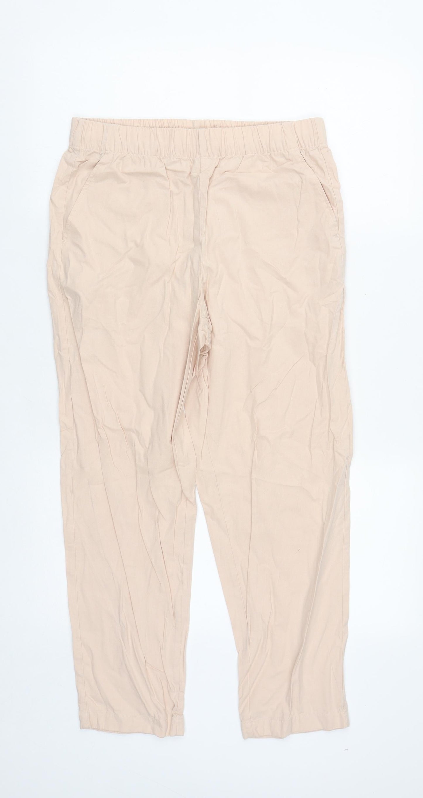 Uniqlo Womens Pink  Cotton Cropped Trousers Size S L23 in Regular Drawstring