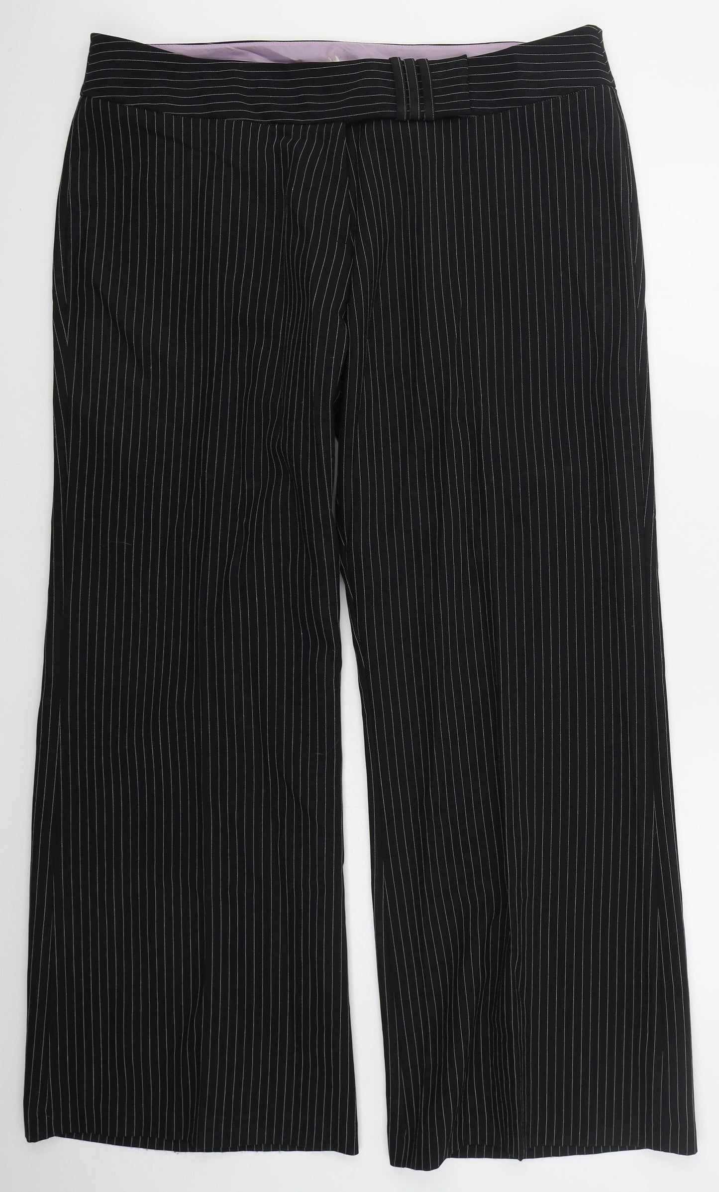 Evie Womens Black Striped Polyester Trousers  Size 20 L31 in Regular Hook & Eye