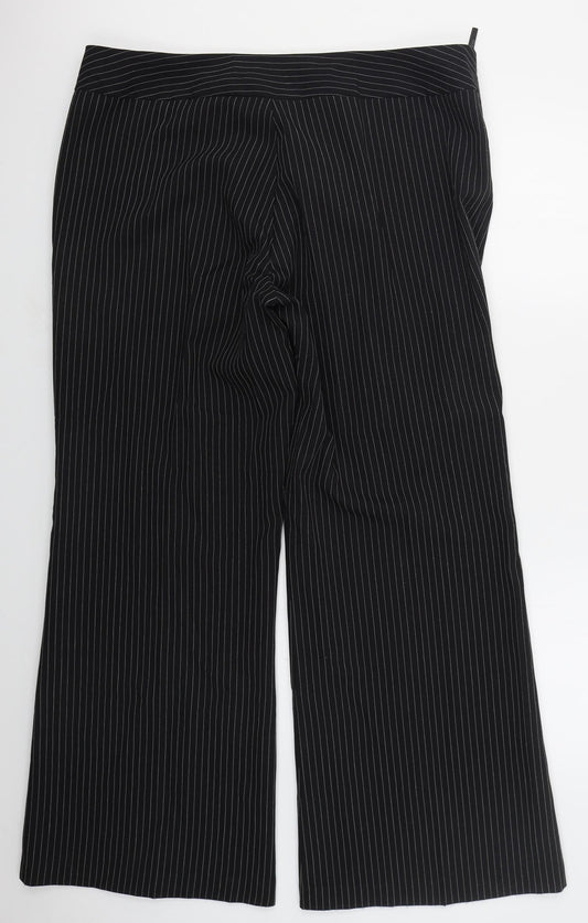 Evie Womens Black Striped Polyester Trousers  Size 20 L31 in Regular Hook & Eye