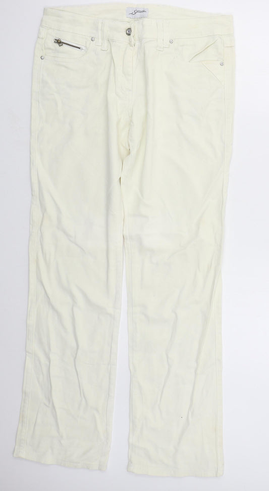 Spontan Womens Beige  Cotton Straight Jeans Size 14 L32 in Regular Button