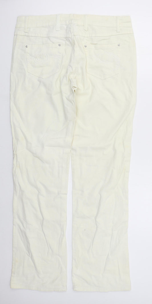 Spontan Womens Beige  Cotton Straight Jeans Size 14 L32 in Regular Button