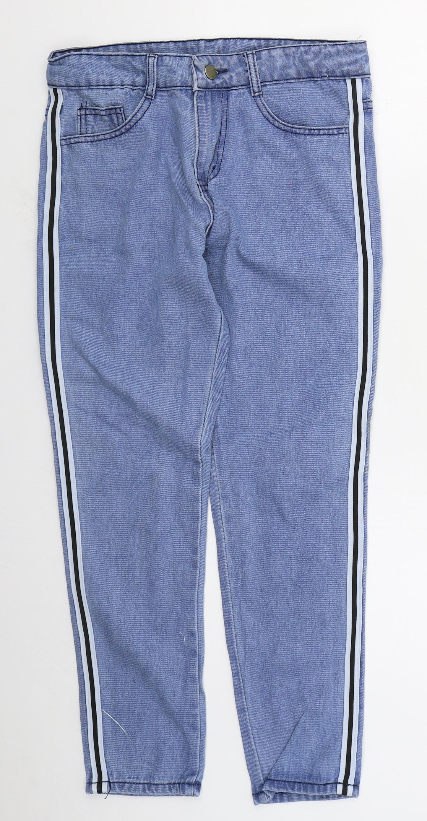 Preworn Womens Blue Striped Cotton Tapered Jeans Size S L26 in Regular Button