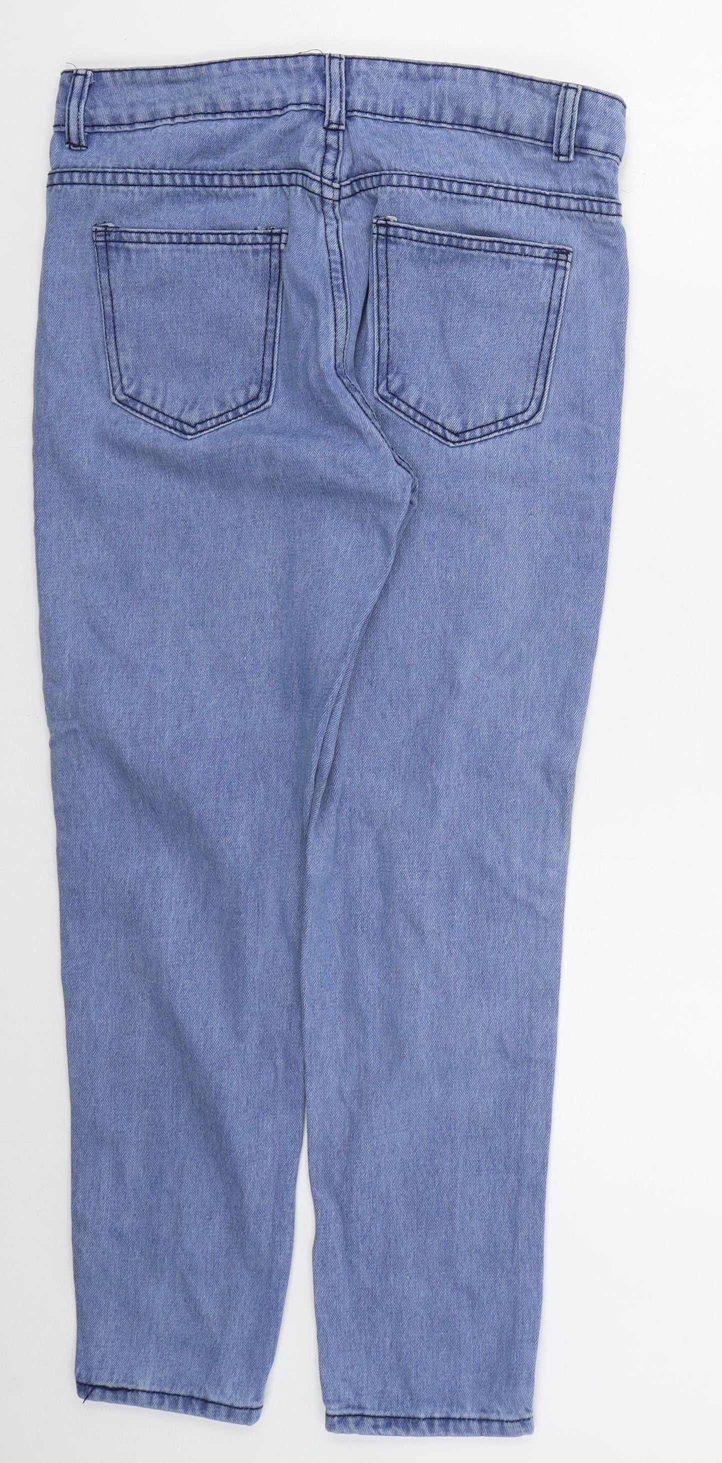 Preworn Womens Blue Striped Cotton Tapered Jeans Size S L26 in Regular Button