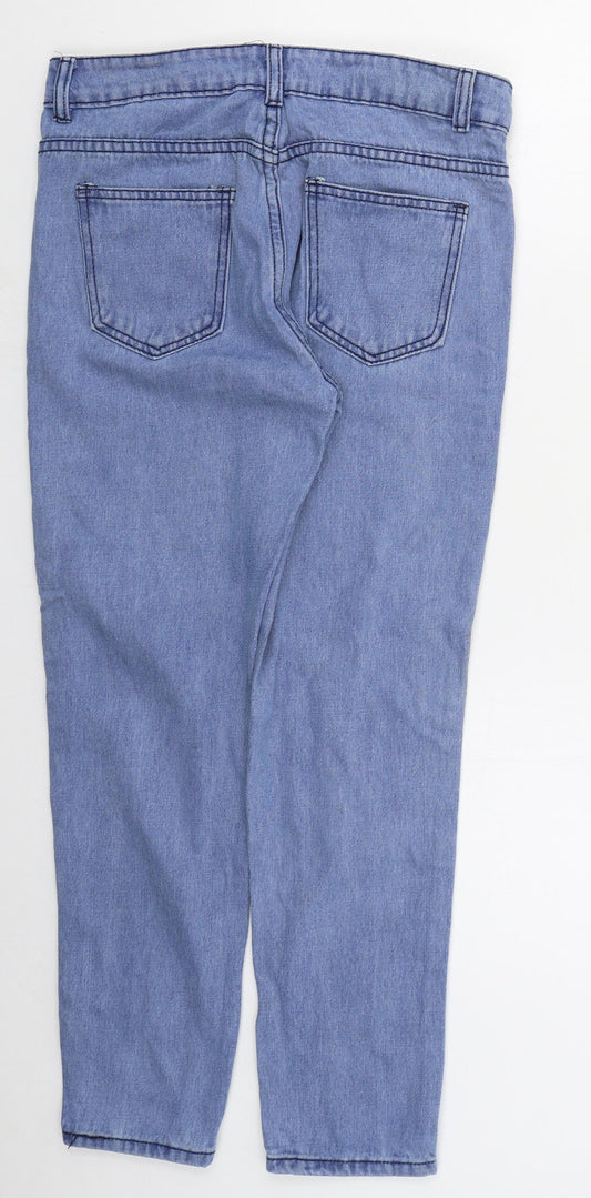 Preworn Womens Blue Striped Cotton Tapered Jeans Size S L26 in Regular Button