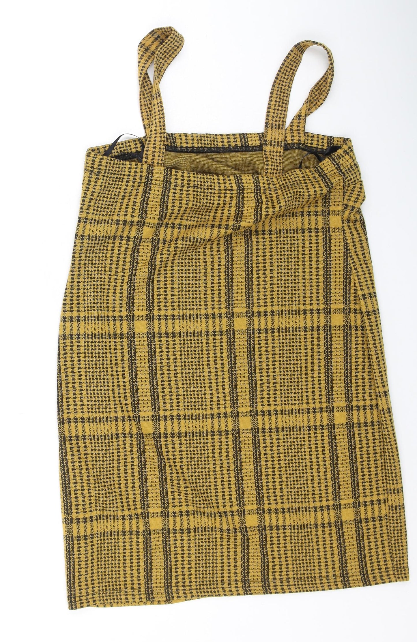 Primark Womens Yellow Plaid Polyester Bodycon  Size 12  Square Neck