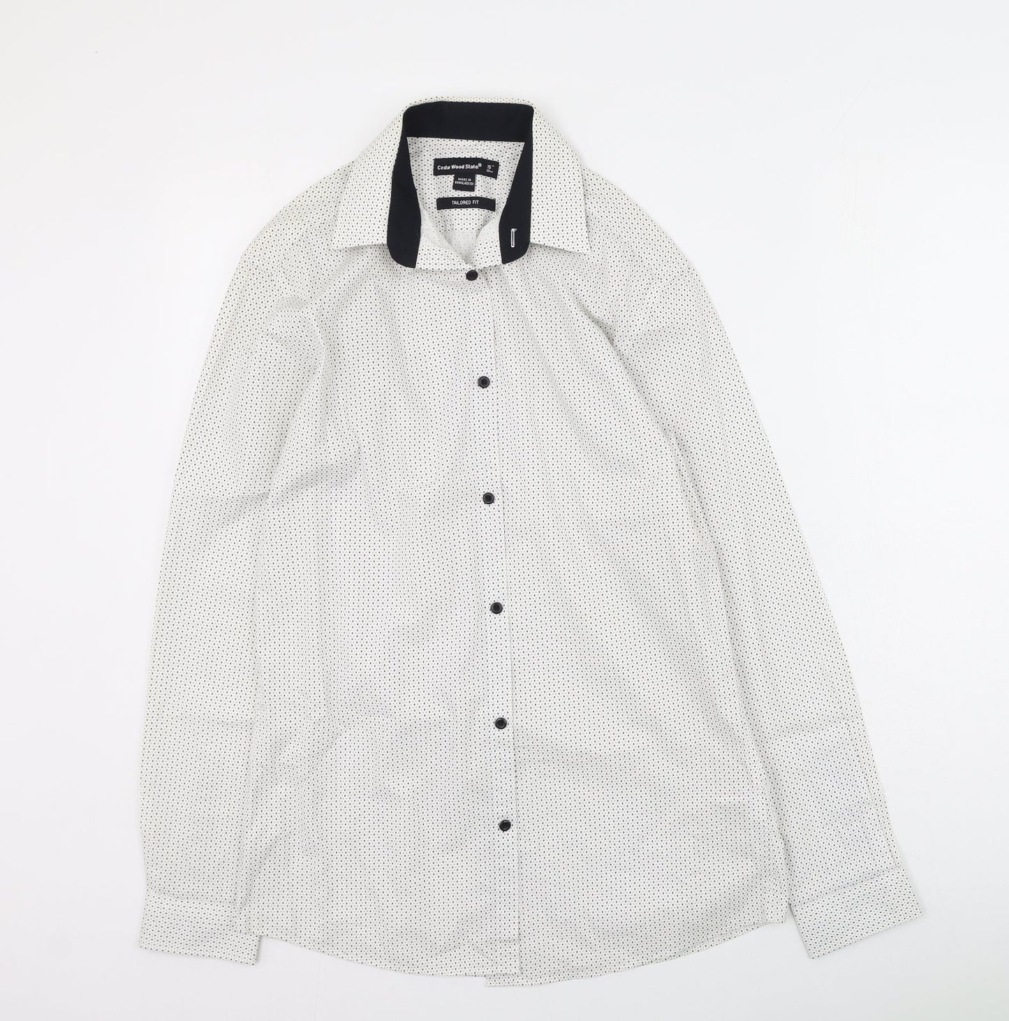 Cedar Wood State Mens Ivory Polka Dot Cotton  Button-Up Size 38 Collared