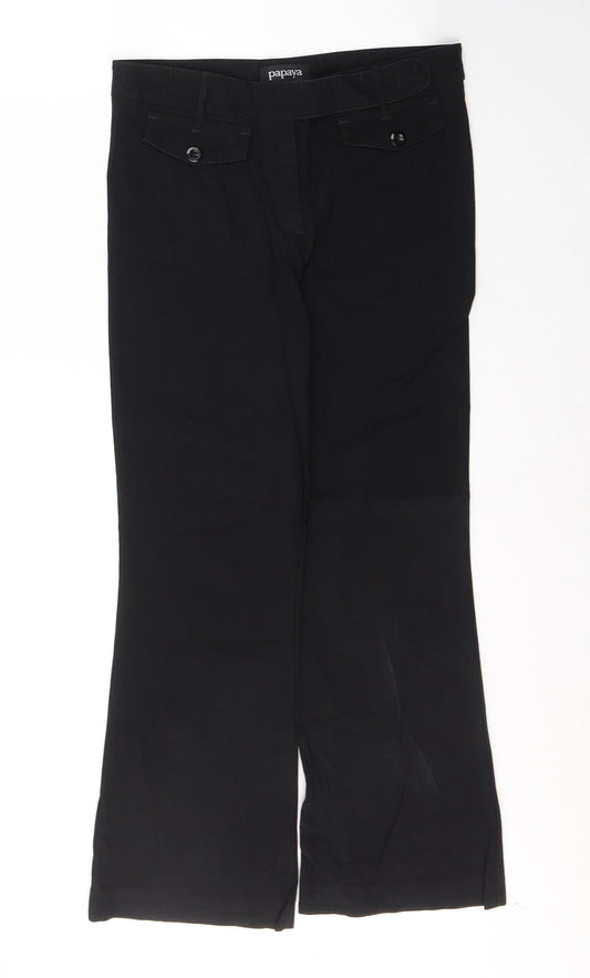 Papaya Womens Black  Viscose Trousers  Size 10 L28 in Regular Button