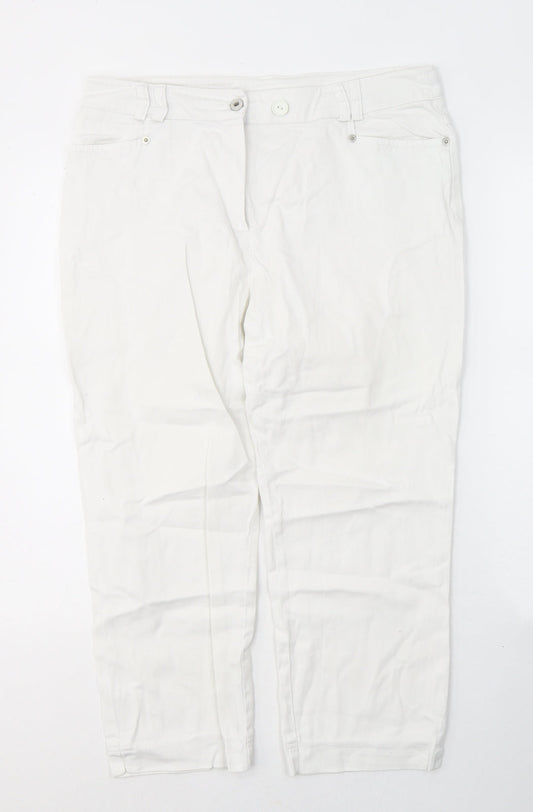 Casual Womens White  Cotton Cropped Jeans Size 34 in L21 in Regular Button