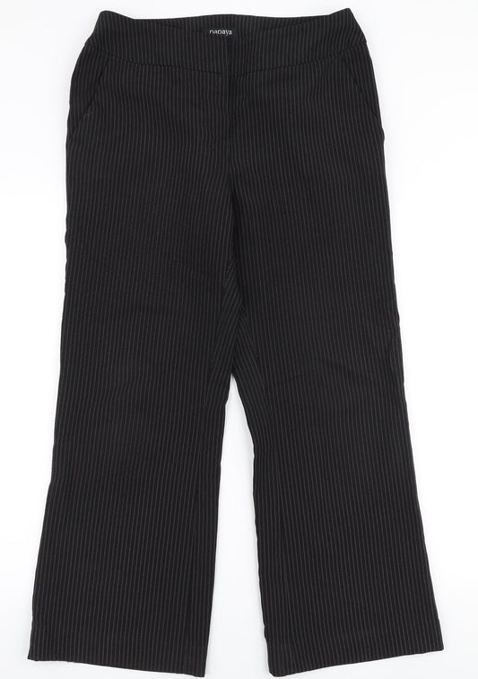 Papaya Womens Black Striped Polyester Trousers  Size 12 L27 in Regular Zip