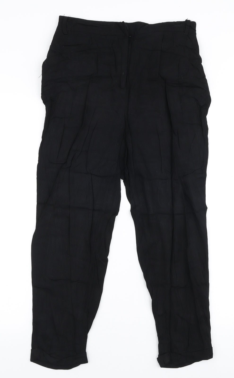 Oasis Womens Black  Viscose Trousers  Size 10 L23 in Regular Zip