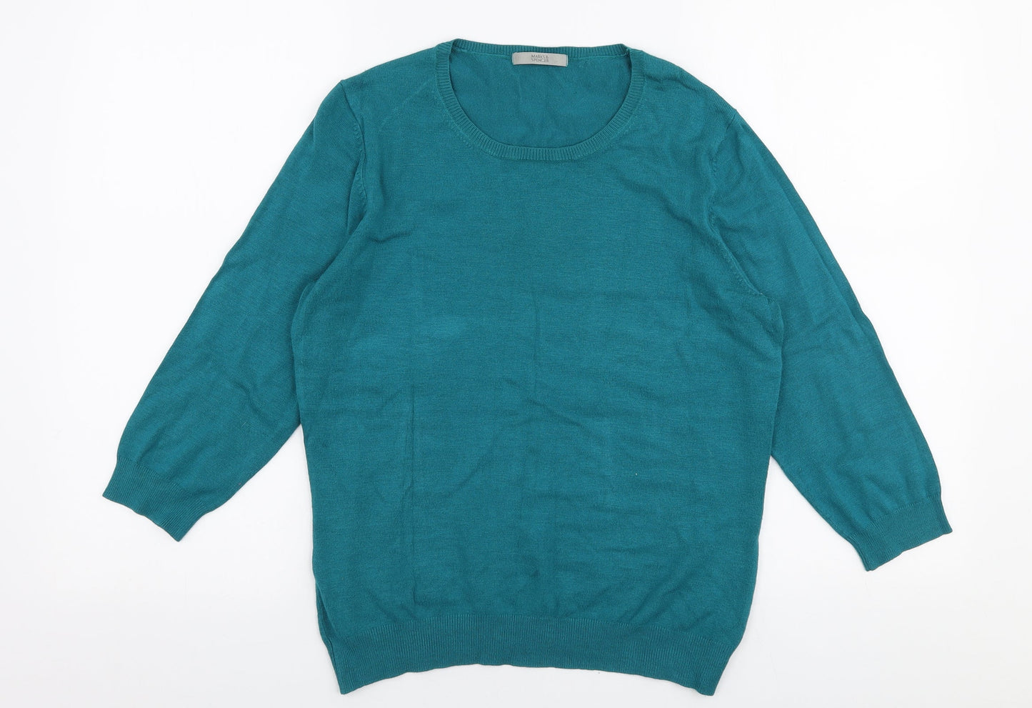 Marks and Spencer Womens Blue Round Neck  Viscose Pullover Jumper Size 14