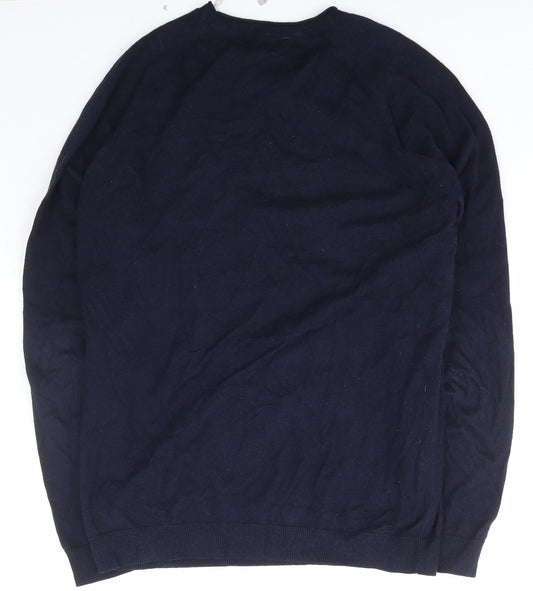 NEXT Mens Blue Square Neck  Cotton Pullover Jumper Size M