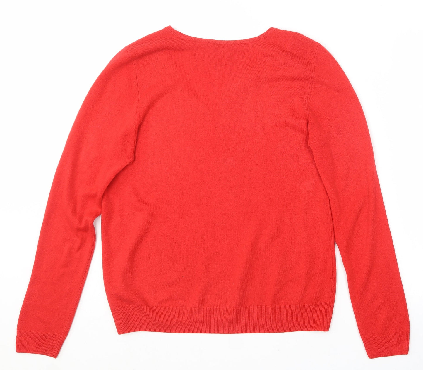 BHS Womens Red V-Neck  Acrylic Pullover Jumper Size 16