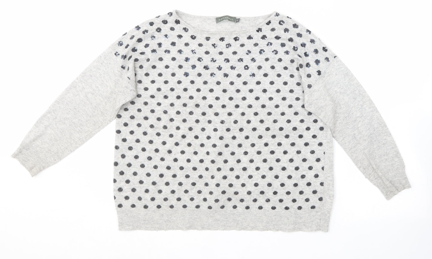 Mini velvet Womens Grey Round Neck Polka Dot Acrylic Pullover Jumper Size 12