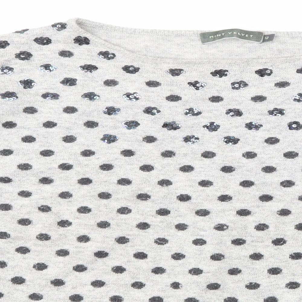 Mini velvet Womens Grey Round Neck Polka Dot Acrylic Pullover Jumper Size 12