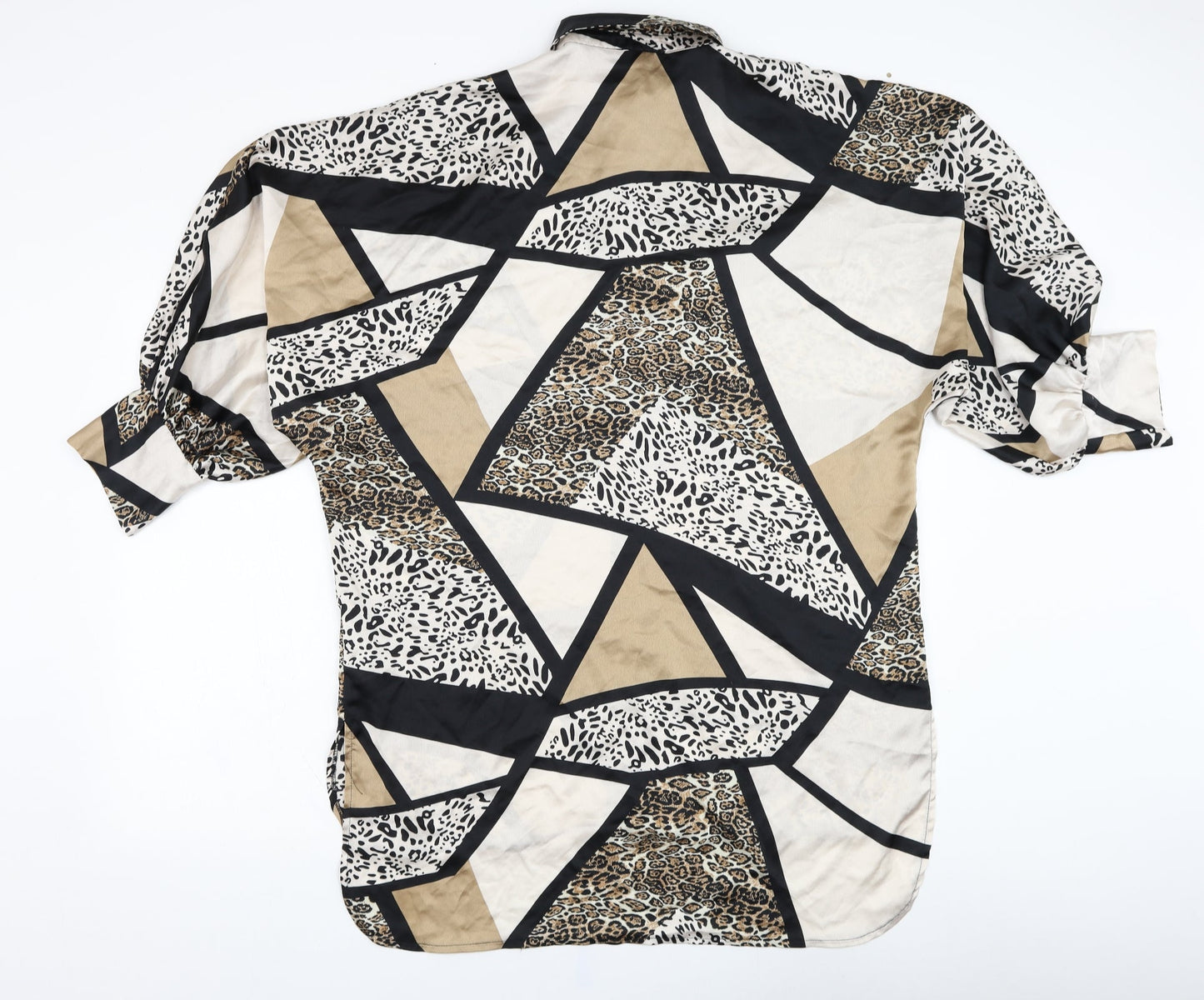 New Look Womens Brown Animal Print Polyester Basic Button-Up Size 8 Collared