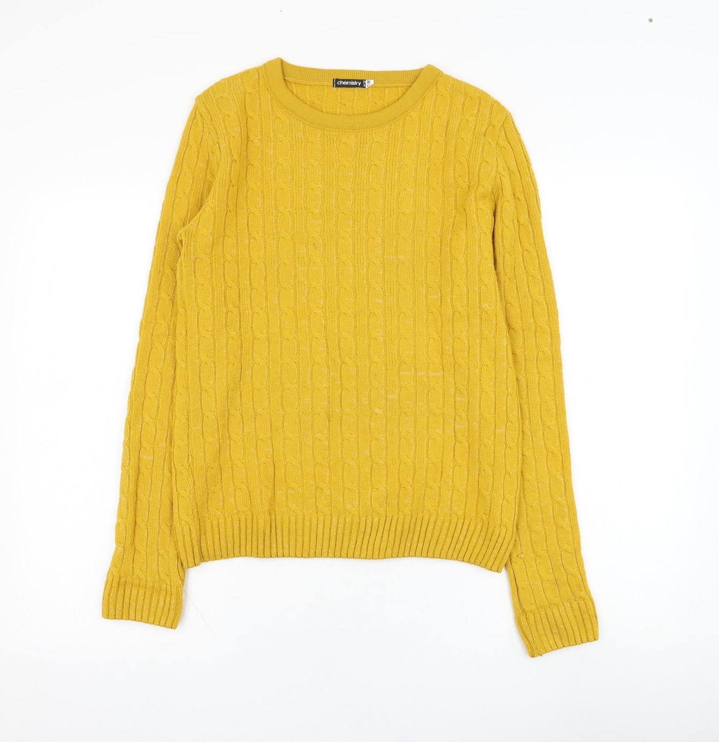 Chemistry Womens Yellow Round Neck  Polyester Pullover Jumper Size S