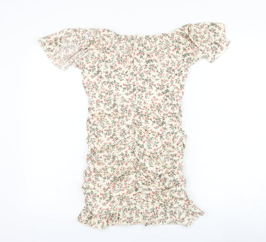 Nasty Gal Womens Beige Floral Polyester Pencil Dress  Size 8  Off the Shoulder Zip