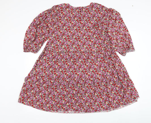 Primark Womens Red Floral Viscose Trapeze & Swing  Size 8  Round Neck Pullover