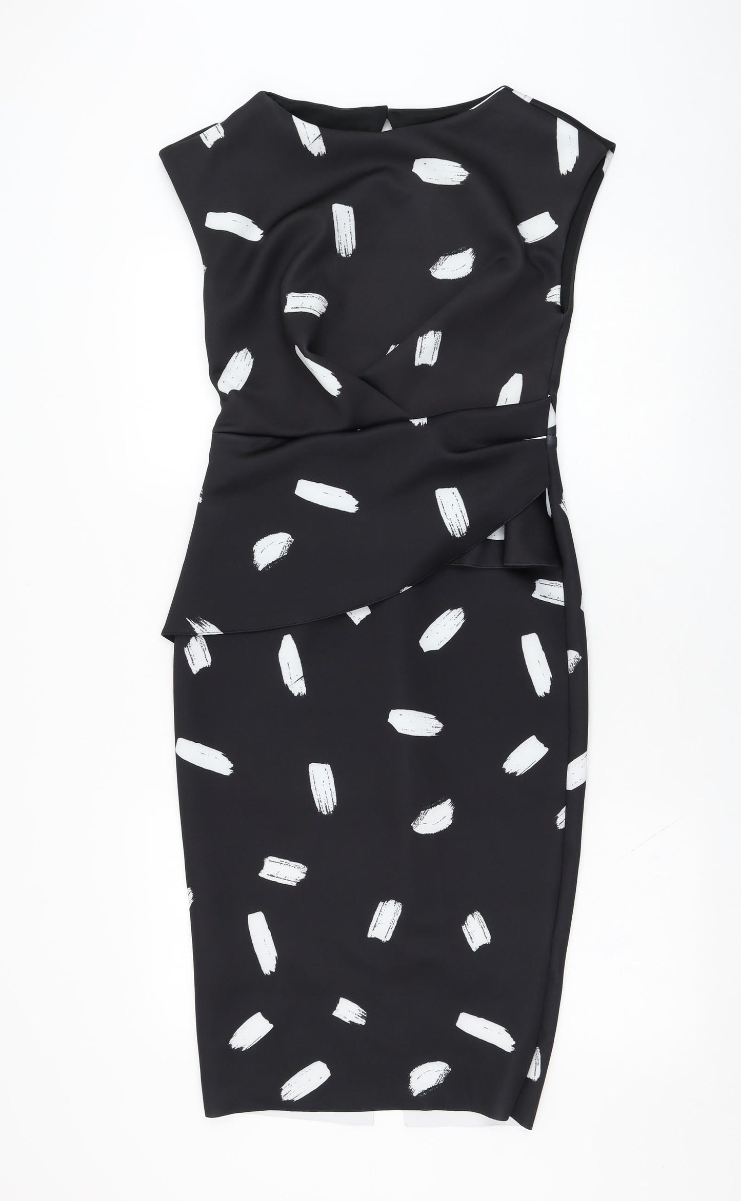 River Island Womens Black Geometric Polyester Pencil Dress  Size 8  Round Neck Zip