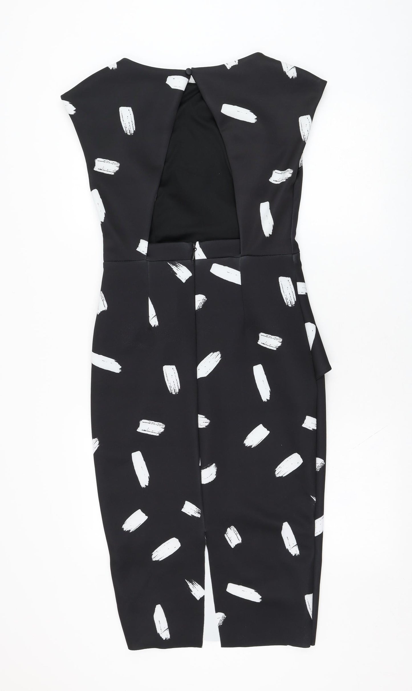 River Island Womens Black Geometric Polyester Pencil Dress  Size 8  Round Neck Zip