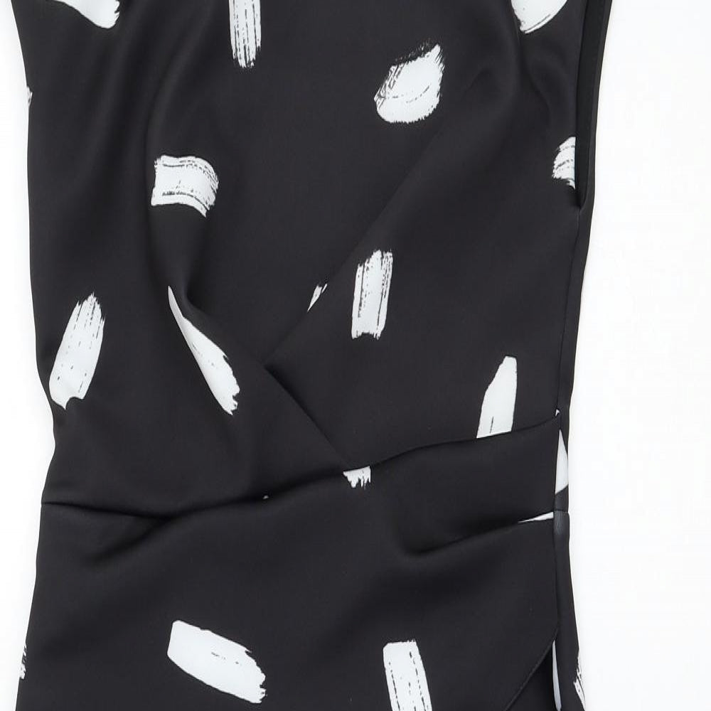 River Island Womens Black Geometric Polyester Pencil Dress  Size 8  Round Neck Zip