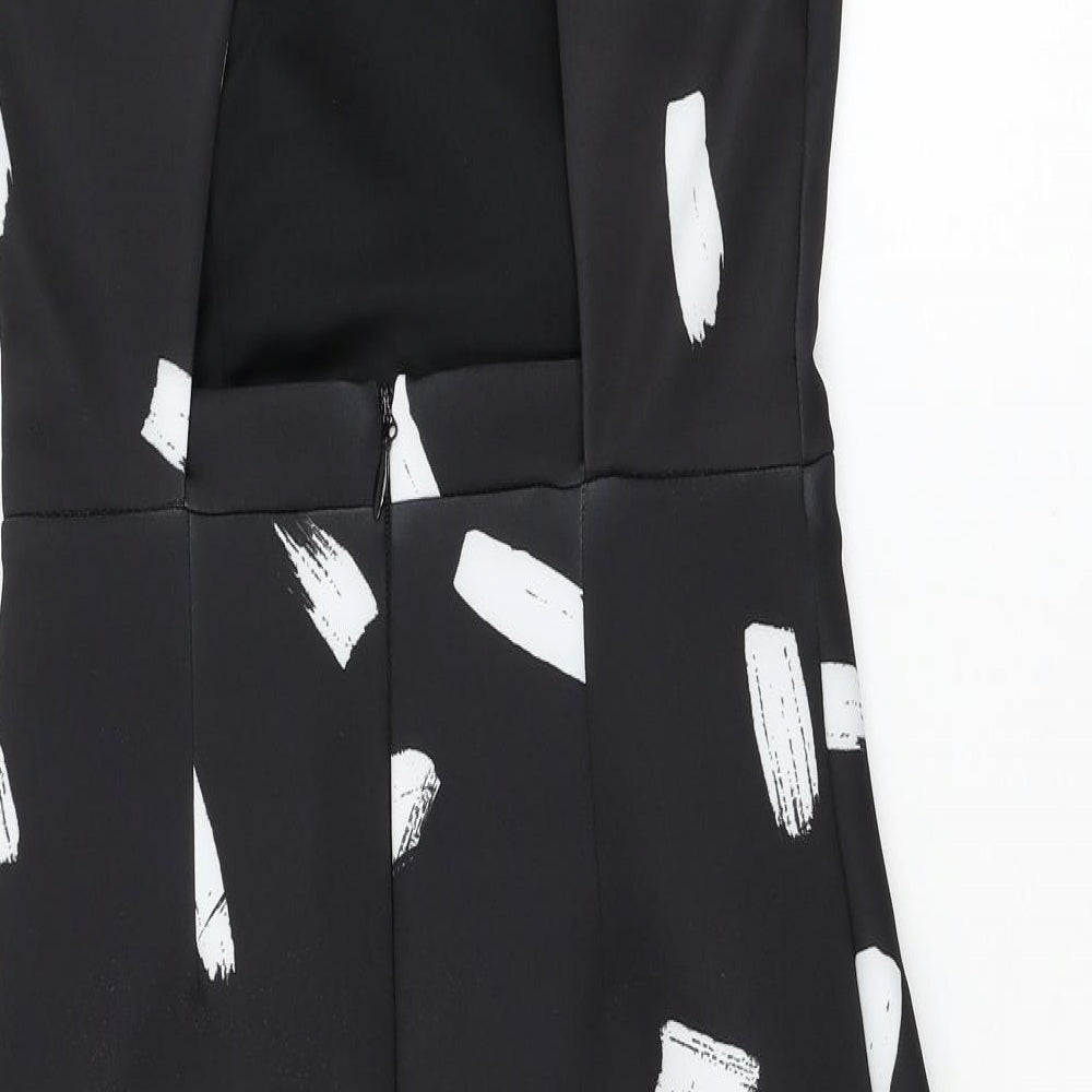 River Island Womens Black Geometric Polyester Pencil Dress  Size 8  Round Neck Zip
